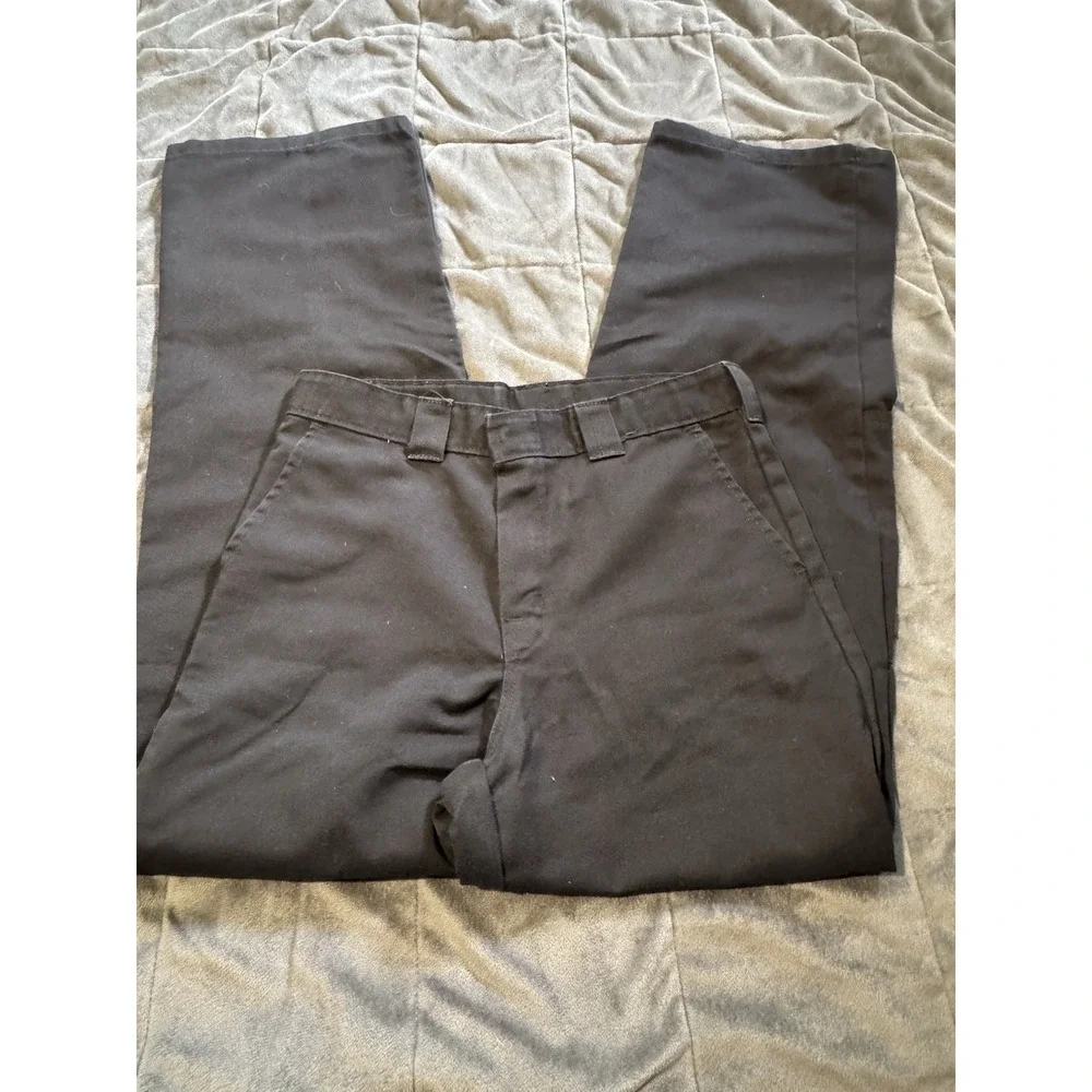 Boys Dickies Pants Size 14 Reg 2 Pair Black Uniform Adjustable Waist Knee Wear